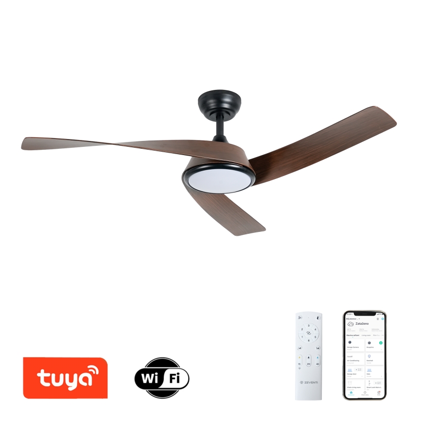ZEVENTI - Ventilator de tavan LED dimabil AERYS LED/24W/230V 3000/4000/6000K Wi-Fi Tuya negru/nuc + telecomandă