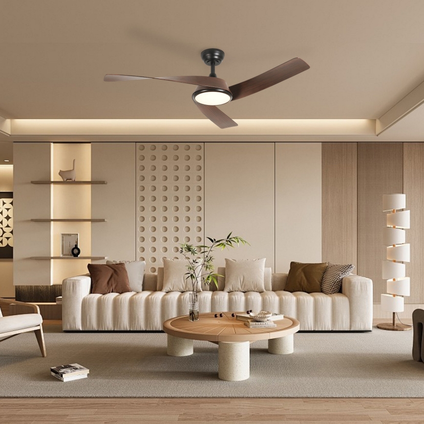 ZEVENTI - Ventilator de tavan LED dimabil AERYS LED/24W/230V 3000/4000/6000K Wi-Fi Tuya negru/nuc + telecomandă