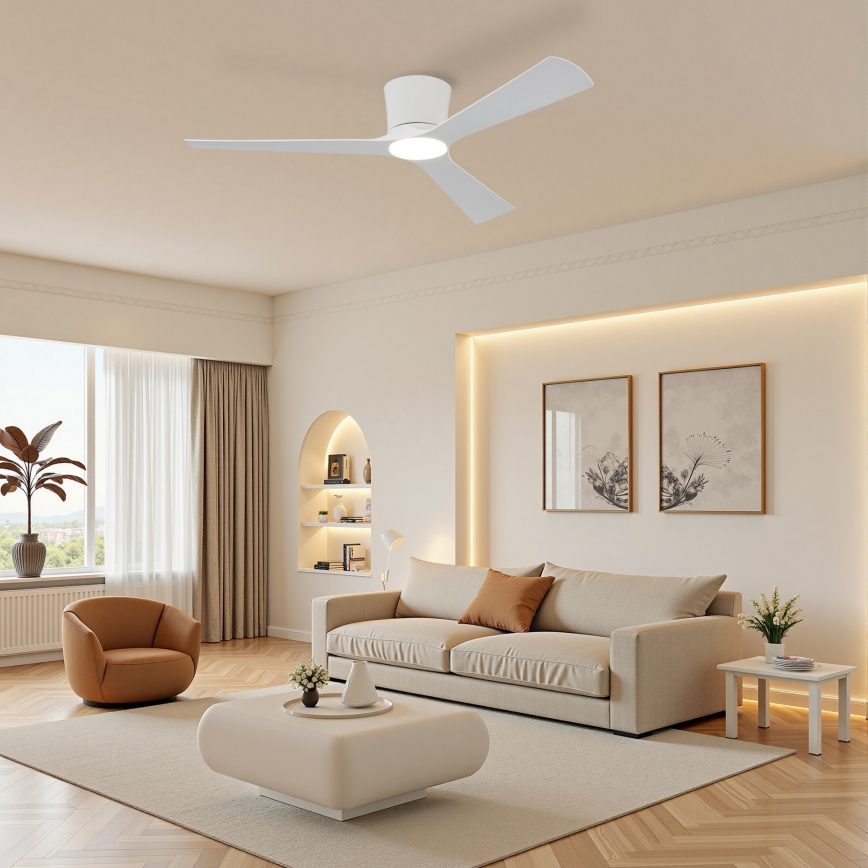 ZEVENTI - Ventilator de tavan LED dimmabil AUREX, 24 W, 230 V, 3000/4000/6000 K, Wi-Fi Tuya, alb + telecomandă
