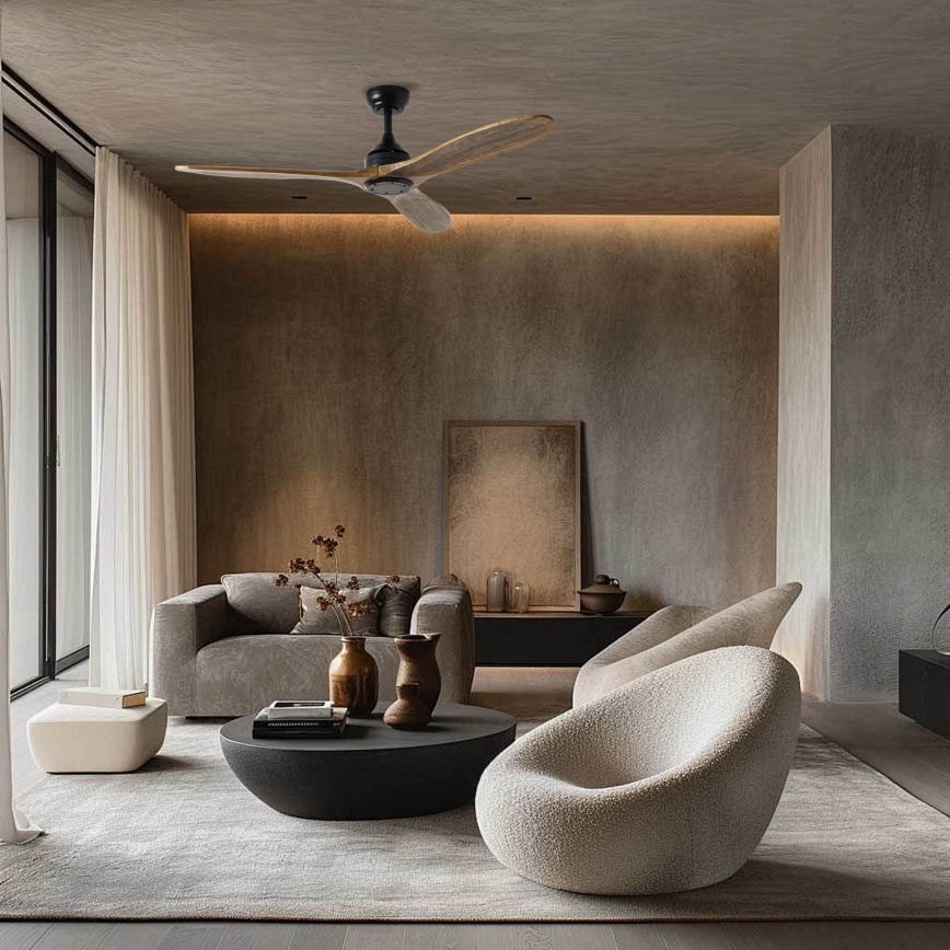 ZEVENTI - Ventilator de tavan LAURIA Wi-Fi Tuya negru/stejar + telecomandă