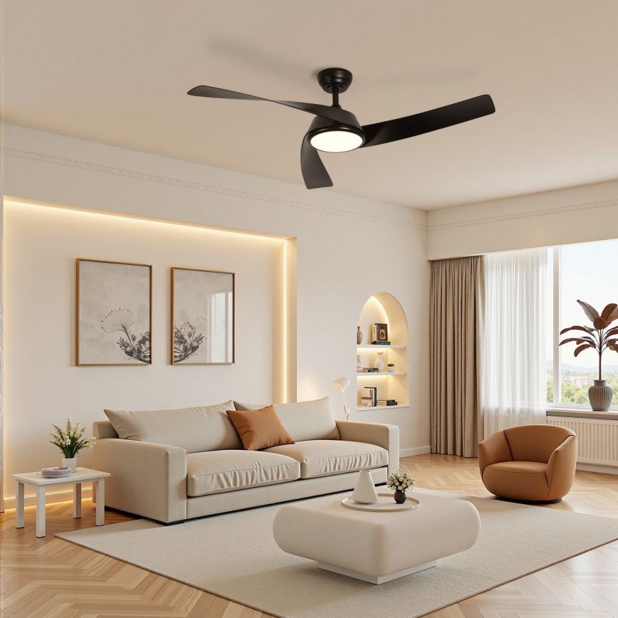 ZEVENTI - Ventilator de tavan LED reglabil AERYS LED/24W/230V 3000/4000/6000K Wi-Fi Tuya negru + telecomandă
