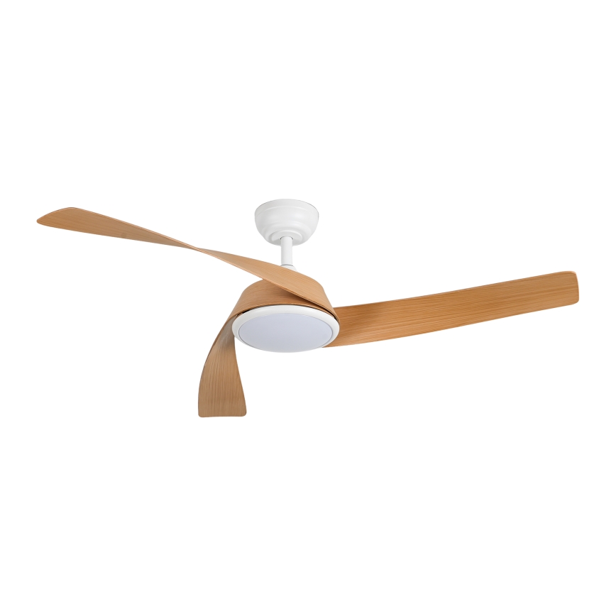 ZEVENTI - Ventilator de tavan AERYS cu LED dimabil, 24W/230V, 3000/4000/6000K, Wi-Fi Tuya, alb/stejar + telecomandă