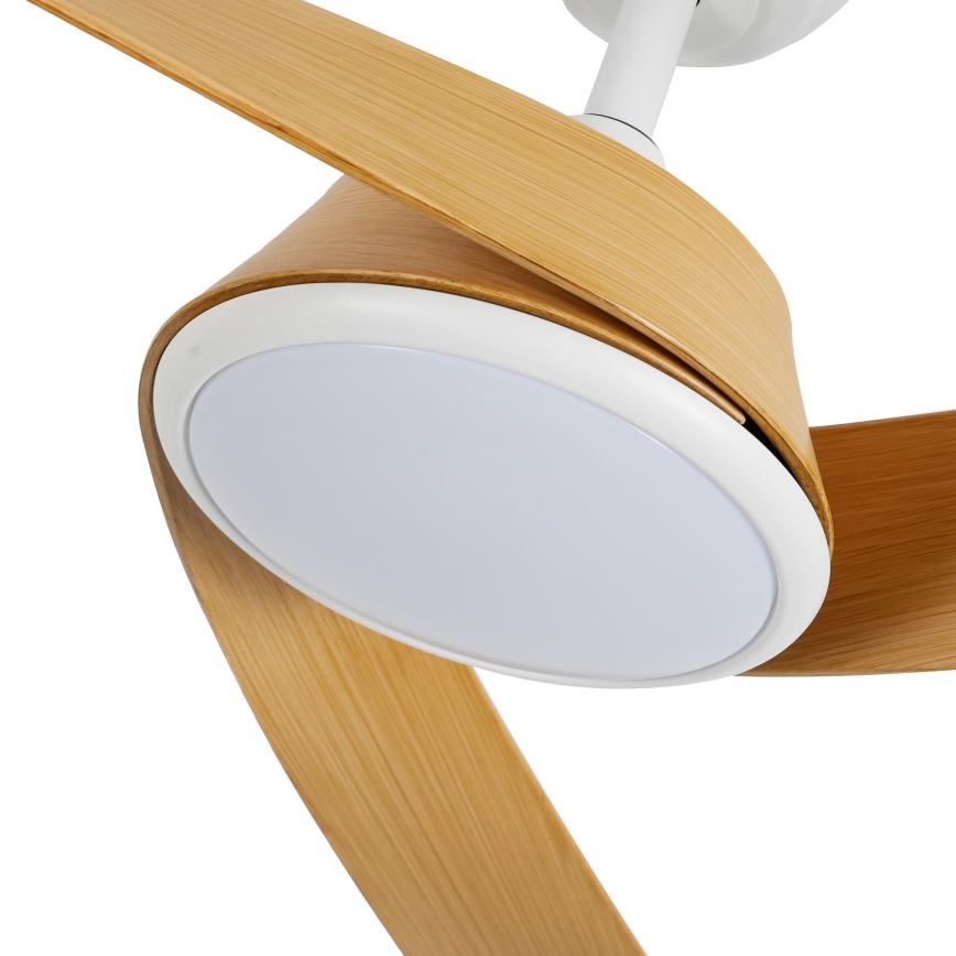 ZEVENTI - Ventilator de tavan AERYS cu LED dimabil, 24W/230V, 3000/4000/6000K, Wi-Fi Tuya, alb/stejar + telecomandă