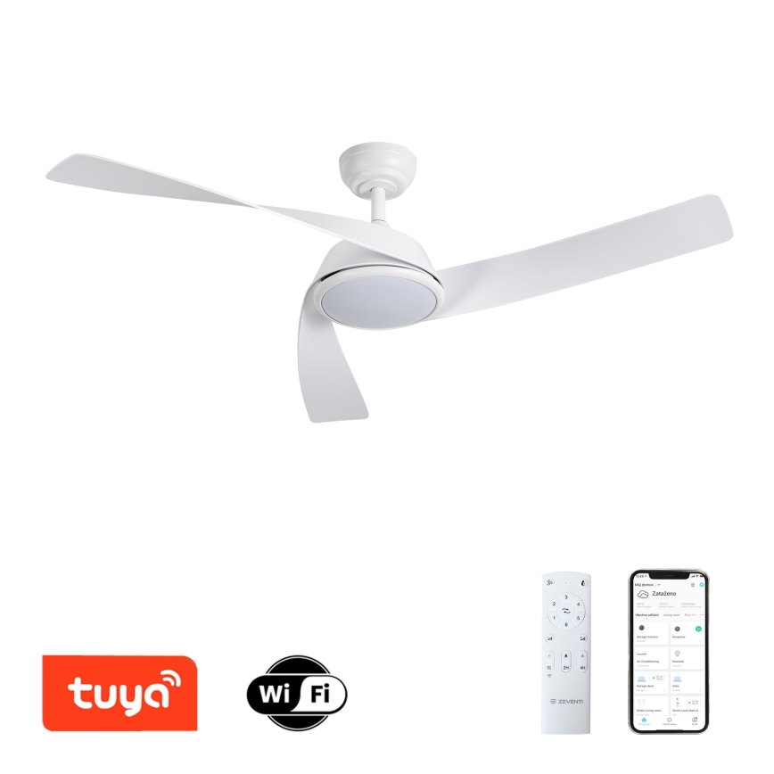ZEVENTI - Ventilator de tavan LED dimerizabil AERYS, 24W, 230V, 3000/4000/6000K, Wi-Fi Tuya, alb + telecomandă