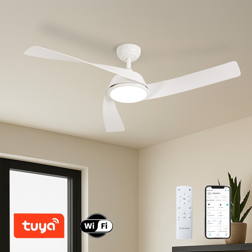 ZEVENTI - Ventilator de tavan LED dimerizabil AERYS, 24W, 230V, 3000/4000/6000K, Wi-Fi Tuya, alb + telecomandă