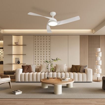ZEVENTI - Ventilator de tavan LED dimerizabil AERYS, 24W, 230V, 3000/4000/6000K, Wi-Fi Tuya, alb + telecomandă