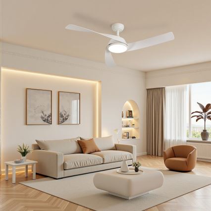 ZEVENTI - Ventilator de tavan LED dimerizabil AERYS, 24W, 230V, 3000/4000/6000K, Wi-Fi Tuya, alb + telecomandă