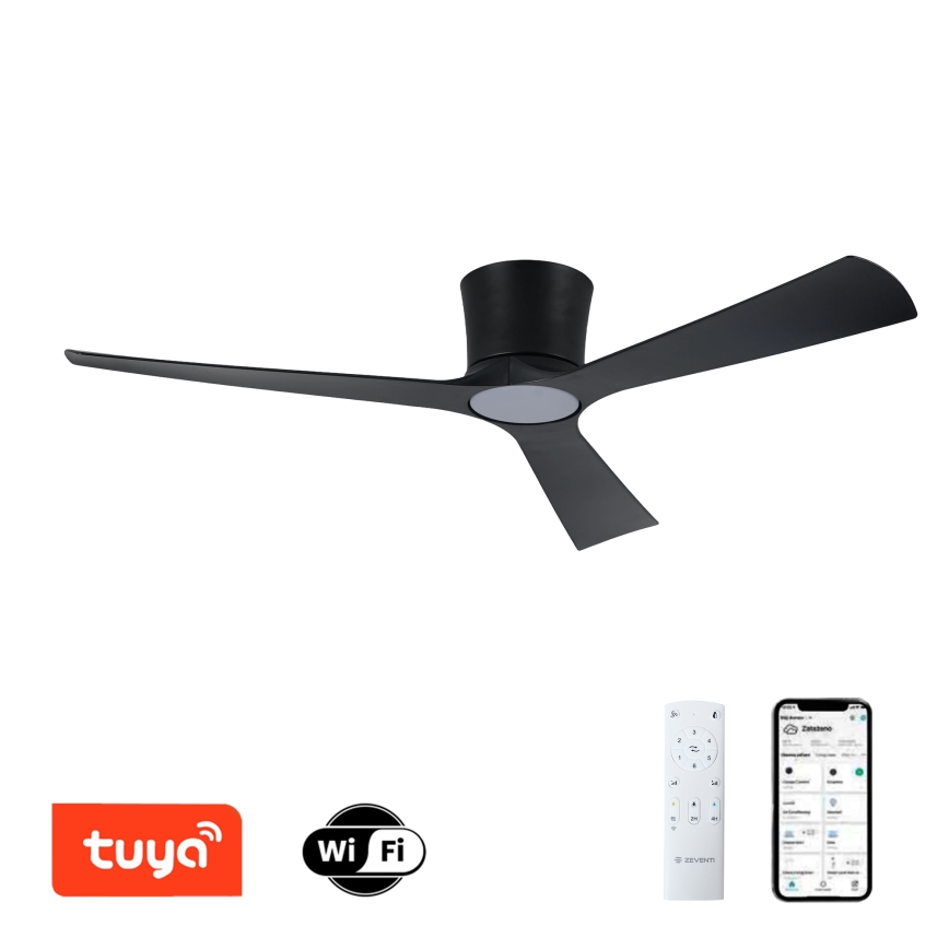 ZEVENTI - Ventilator de tavan LED reglabil AUREX LED/24W/230V 3000/4000/6000K Wi-Fi Tuya negru + telecomandă