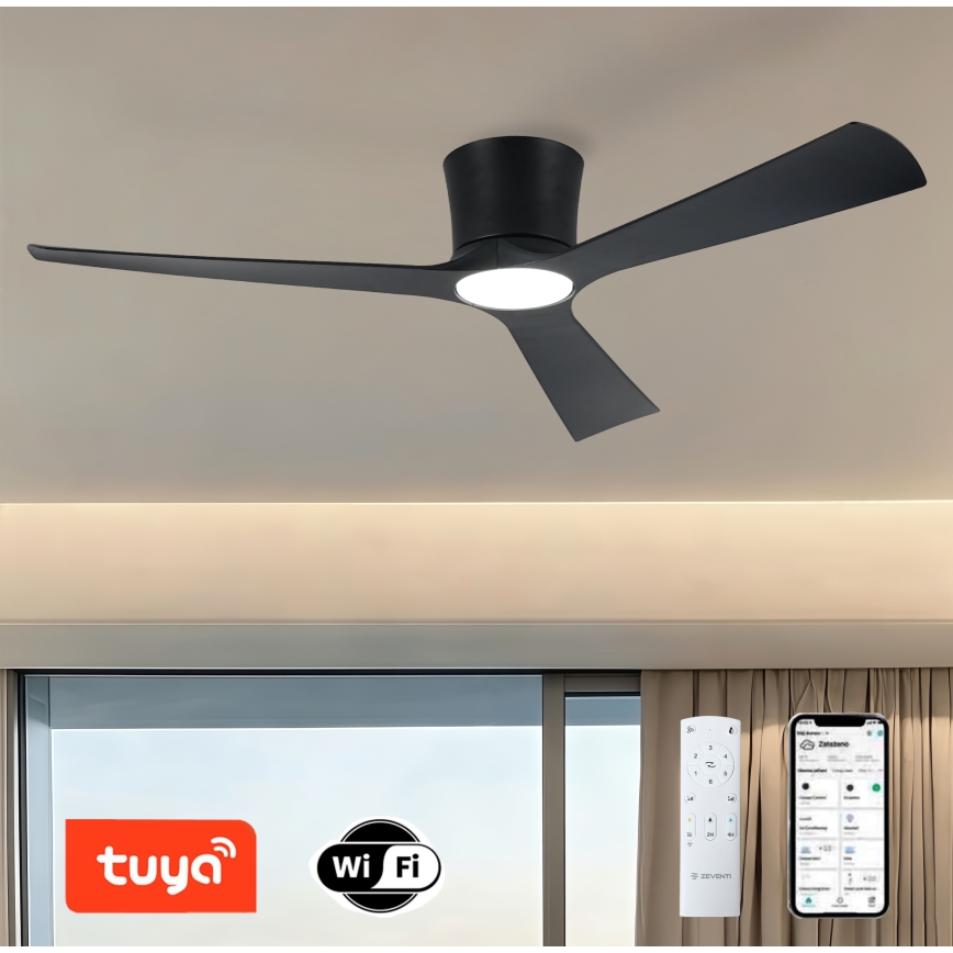 ZEVENTI - Ventilator de tavan LED reglabil AUREX LED/24W/230V 3000/4000/6000K Wi-Fi Tuya negru + telecomandă