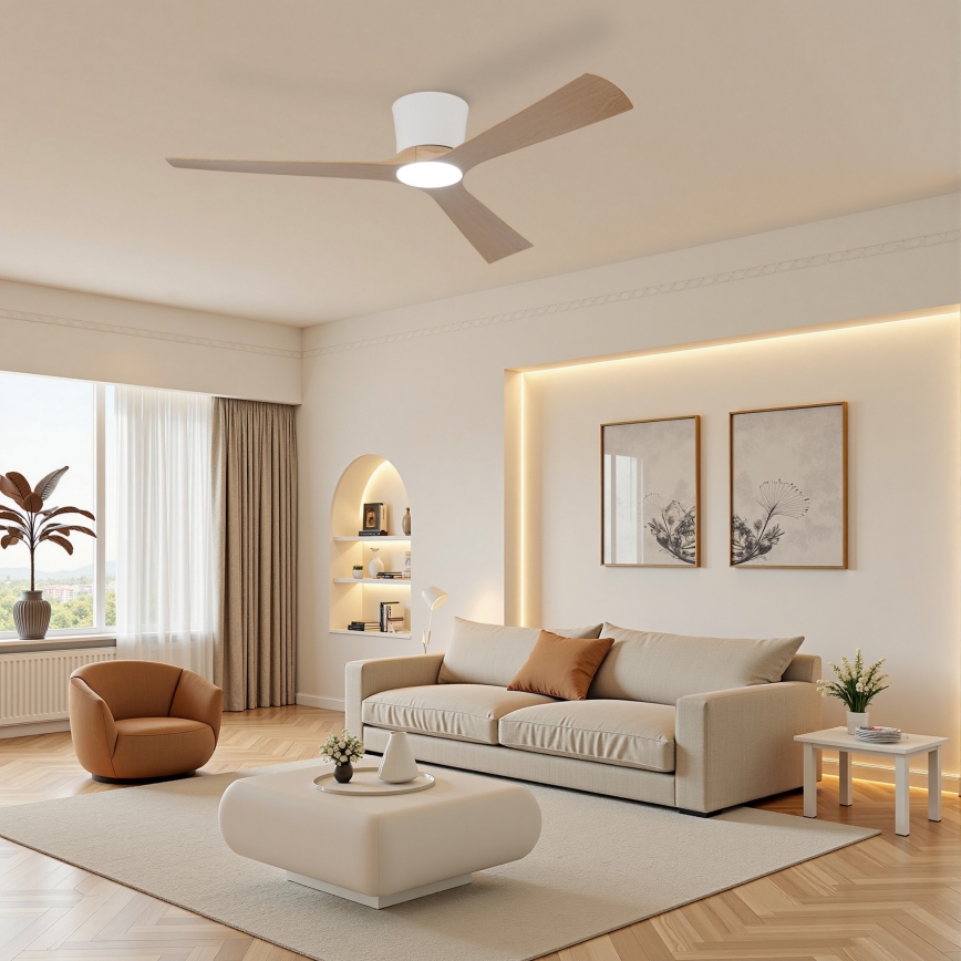 ZEVENTI - Ventilator de tavan LED dimmabil AUREX LED/24W/230V 3000/4000/6000K Wi-Fi Tuya alb/stejar + telecomandă