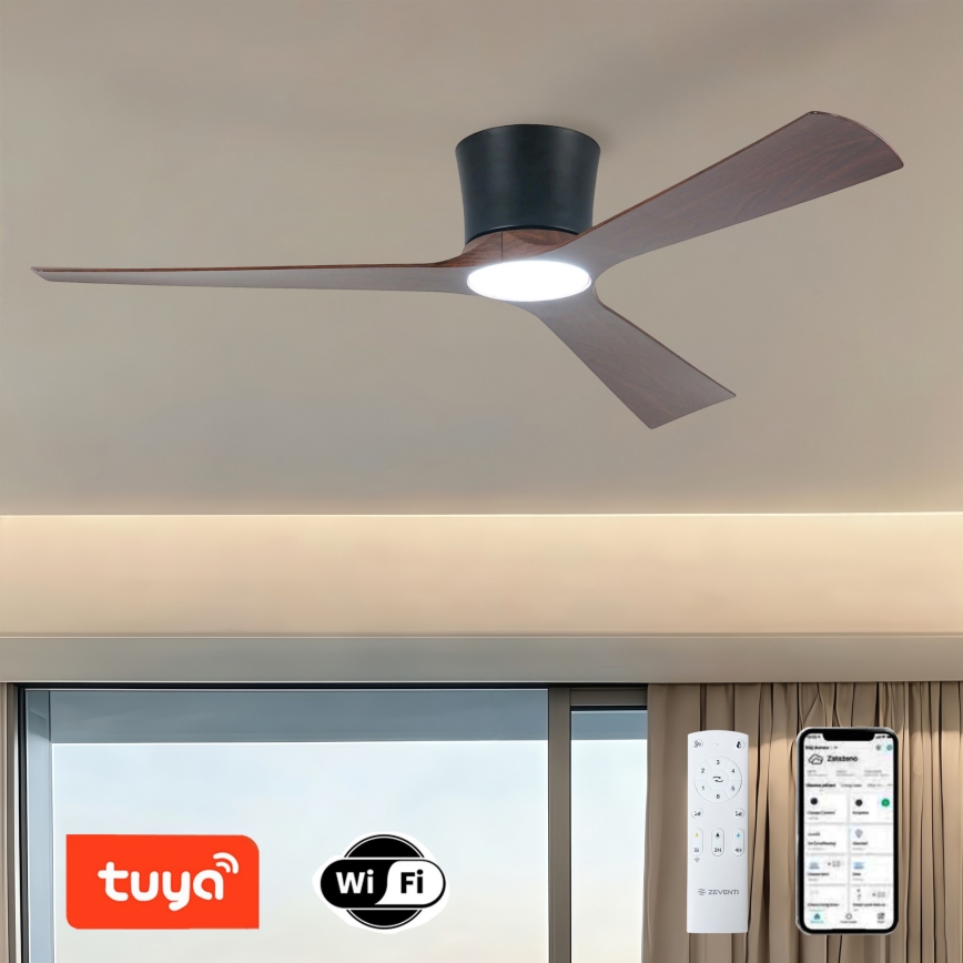 ZEVENTI - Ventilator de tavan LED dimabil AUREX LED/24W/230V 3000/4000/6000K Wi-Fi Tuya negru/nuc + telecomandă