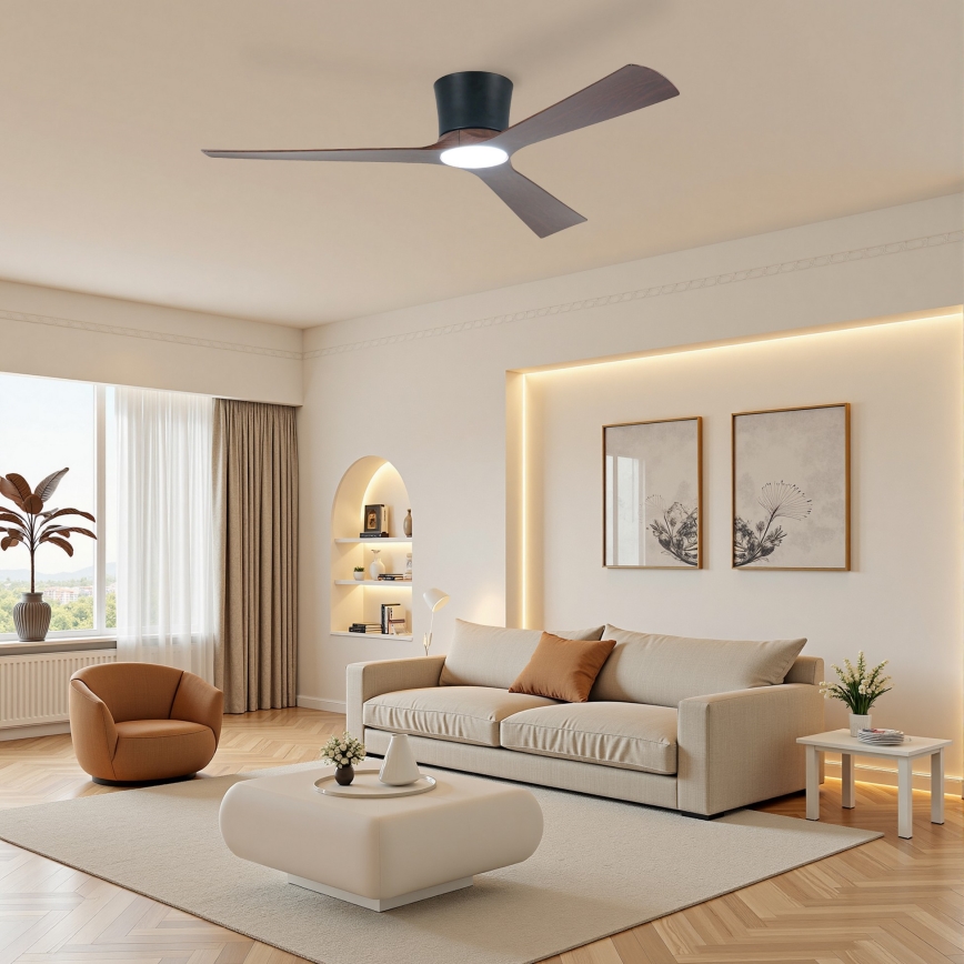 ZEVENTI - Ventilator de tavan LED dimabil AUREX LED/24W/230V 3000/4000/6000K Wi-Fi Tuya negru/nuc + telecomandă