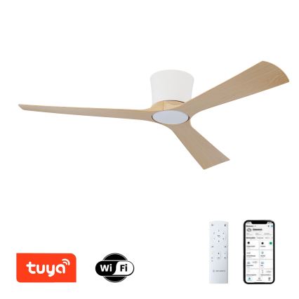 ZEVENTI - Ventilator de tavan LED dimabil AUREX LED/24W/230V 3000/4000/6000K Wi-Fi Tuya alb/stejar + telecomandă