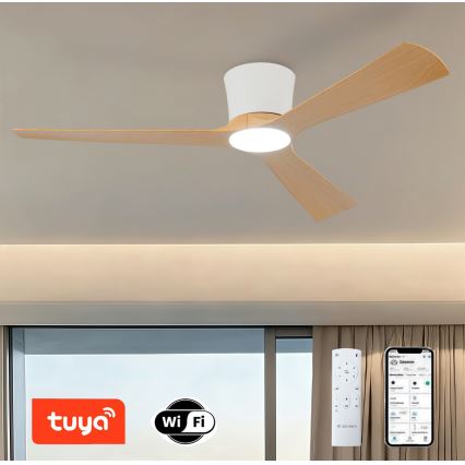 ZEVENTI - Ventilator de tavan LED dimabil AUREX LED/24W/230V 3000/4000/6000K Wi-Fi Tuya alb/stejar + telecomandă