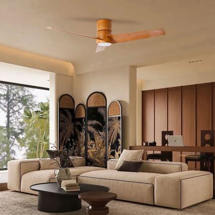 ZEVENTI - Ventilator de tavan LED BARROSA, 18W, 230V, 3000/4000/6000K, Wi-Fi Tuya, maro + telecomandă