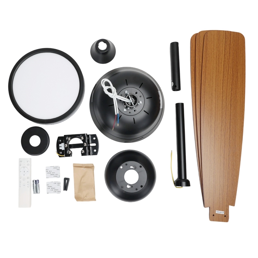 ZEVENTI - Ventilator de tavan ULUWATU, LED dimabil, 20W/230V, 2700-6500K, 132 cm, maro + telecomandă