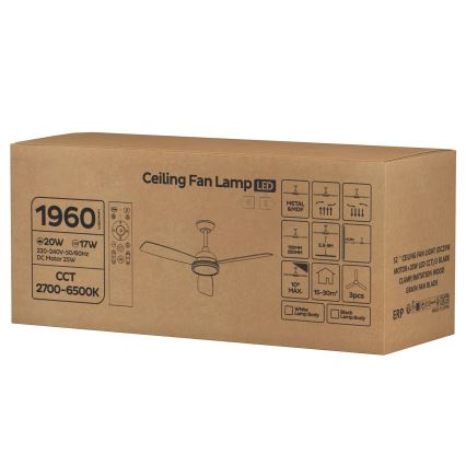 ZEVENTI - Ventilator de tavan ULUWATU, LED dimabil, 20W/230V, 2700-6500K, 132 cm, maro + telecomandă