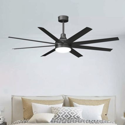 ZEVENTI - Ventilator de tavan LED WALKIKI cu lumină reglabilă, 24W, 230V, 2700–6500K, 165 cm, negru, cu telecomandă