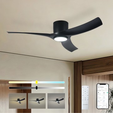 ZEVENTI - Ventilator de tavan LED dimabil ORBITO, 24W, 230V, 3000/4000/6000K, Wi-Fi Tuya, negru + telecomandă