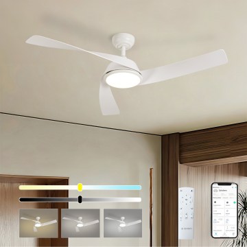 ZEVENTI - Ventilator de tavan LED dimerizabil AERYS, 24W, 230V, 3000/4000/6000K, Wi-Fi Tuya, alb + telecomandă