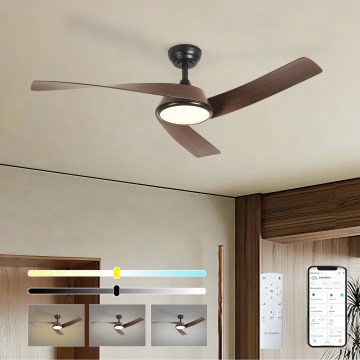 ZEVENTI - Ventilator de tavan LED dimmabil AERYS LED/24W/230V 3000/4000/6000K Wi-Fi Tuya negru/nuc + telecomandă