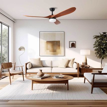 ZEVENTI - Ventilator de tavan LED GINOSA, 18W, 230V, 3000/4000/6000K, Wi-Fi Tuya, negru/stejar + telecomandă