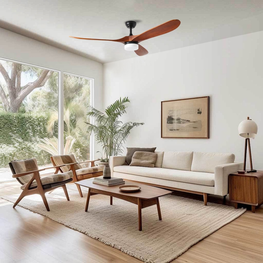 ZEVENTI - Ventilator de tavan LED GINOSA, 18W, 230V, 3000/4000/6000K, Wi-Fi Tuya, negru/stejar + telecomandă