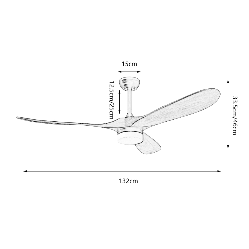ZEVENTI - Ventilator de tavan LED GINOSA, 18W, 230V, 3000/4000/6000K, Wi-Fi Tuya, negru/stejar + telecomandă