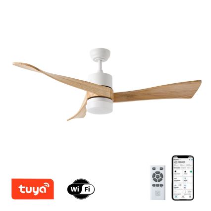 ZEVENTI - Ventilator de tavan NATURITO LED/18W/230V 3000/4000/6000K Wi-Fi Tuya alb/stejar + telecomandă
