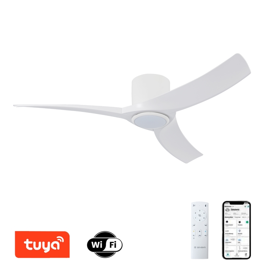 ZEVENTI - Ventilator de tavan LED dimmabil ORBITO, 24W/230V, 3000/4000/6000K, Wi‑Fi Tuya, alb, cu telecomandă
