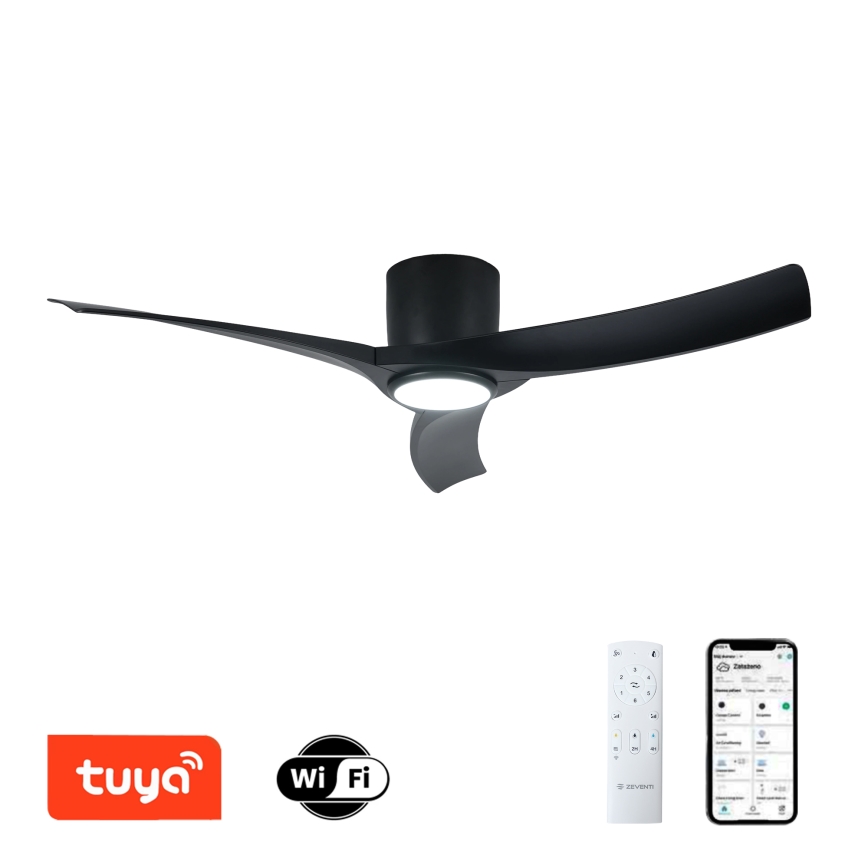 ZEVENTI - Ventilator de tavan LED dimabil ORBITO, 24W, 230V, 3000/4000/6000K, Wi-Fi Tuya, negru + telecomandă