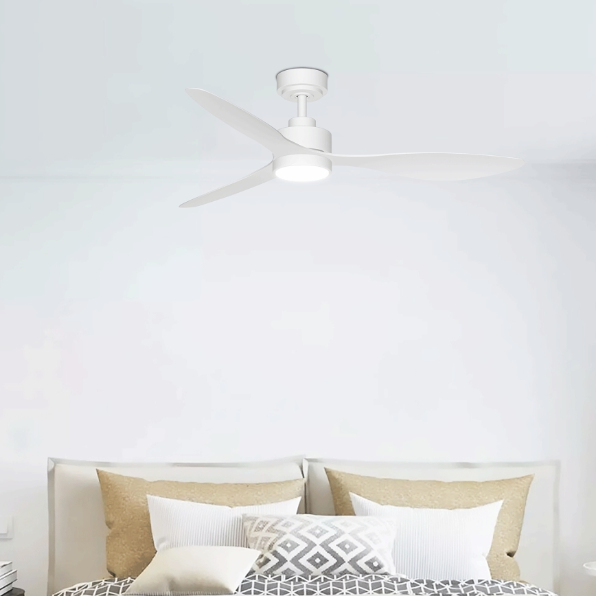ZEVENTI - Ventilator de tavan ULUWATU cu LED dimabil, 20W, 230V, 2700-6500K, 132 cm, alb, cu telecomandă