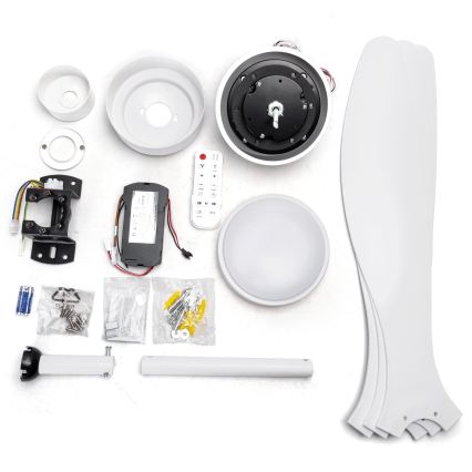 ZEVENTI - Ventilator de tavan ULUWATU cu LED dimabil, 20W, 230V, 2700-6500K, 132 cm, alb, cu telecomandă