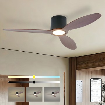 ZEVENTI - Ventilator de tavan LED reglabil VENTORA LED/24W/230V 3000/4000/6000K Wi-Fi Tuya negru/nuc + telecomandă