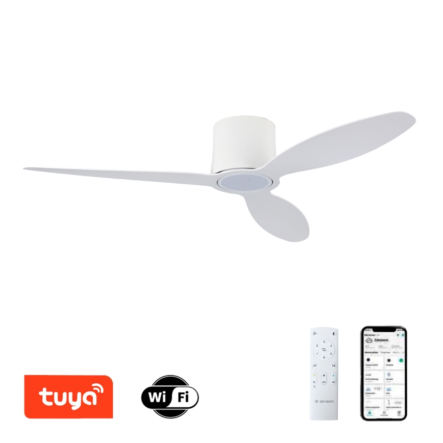 ZEVENTI - Ventilator de tavan LED VENTORA, dimabil, 24W/230V, 3000/4000/6000K, Wi-Fi Tuya, alb + telecomandă