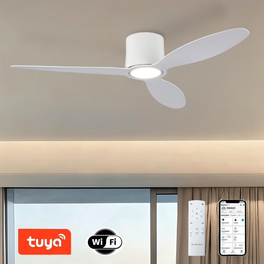 ZEVENTI - Ventilator de tavan LED VENTORA, dimabil, 24W/230V, 3000/4000/6000K, Wi-Fi Tuya, alb + telecomandă