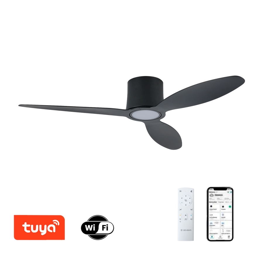 ZEVENTI - Ventilator de tavan LED reglabil VENTORA LED/24W/230V 3000/4000/6000K Wi‑Fi Tuya negru + telecomandă
