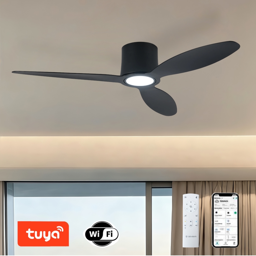 ZEVENTI - Ventilator de tavan LED reglabil VENTORA LED/24W/230V 3000/4000/6000K Wi‑Fi Tuya negru + telecomandă