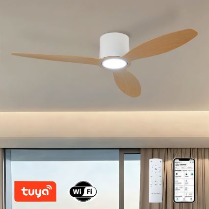 ZEVENTI - Ventilator de tavan LED cu reglare a luminozității VENTORA LED/24W/230V 3000/4000/6000K Wi-Fi Tuya alb/stejar + telecomandă