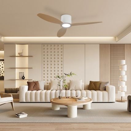 ZEVENTI - Ventilator de tavan LED cu reglare a luminozității VENTORA LED/24W/230V 3000/4000/6000K Wi-Fi Tuya alb/stejar + telecomandă