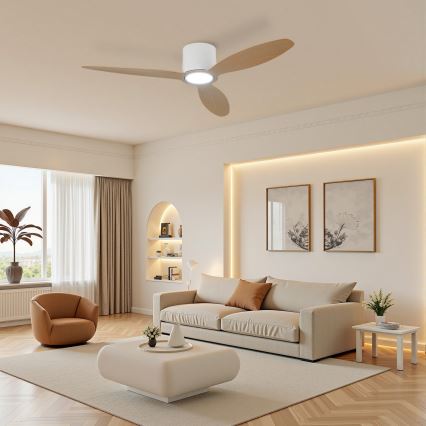 ZEVENTI - Ventilator de tavan LED cu reglare a luminozității VENTORA LED/24W/230V 3000/4000/6000K Wi-Fi Tuya alb/stejar + telecomandă