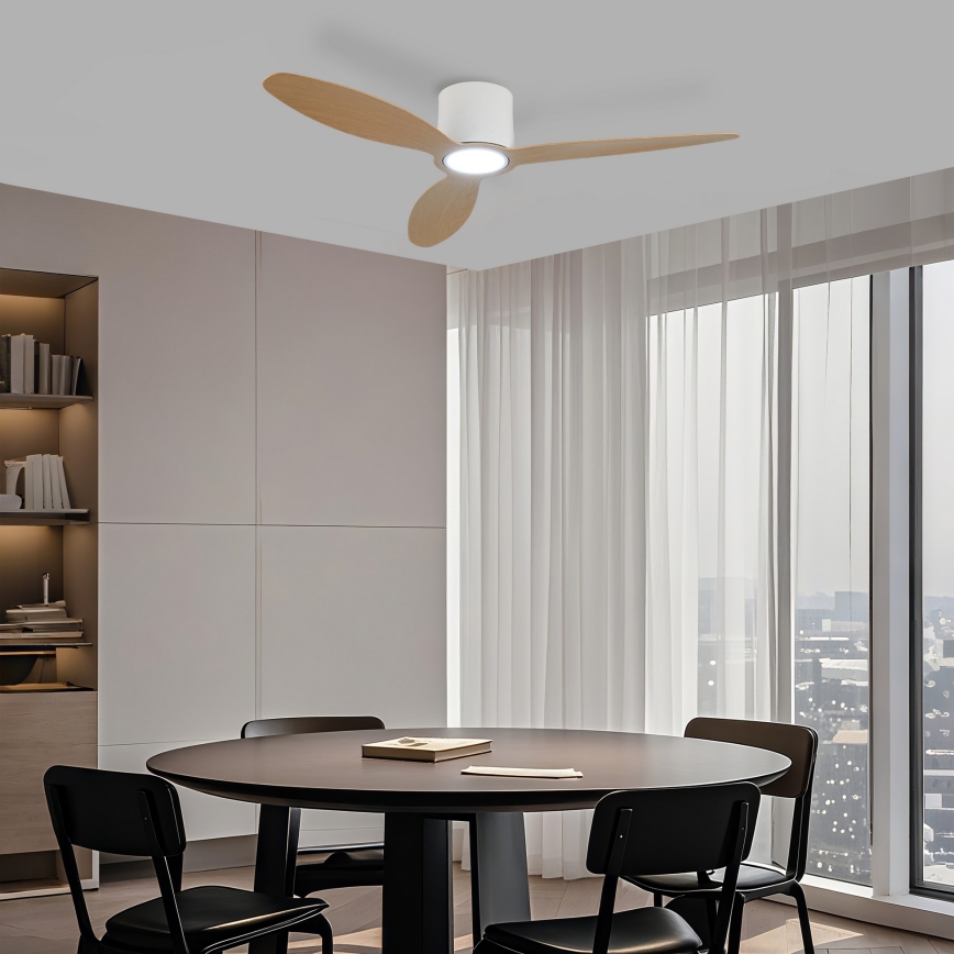 ZEVENTI - Ventilator de tavan LED cu reglare a luminozității VENTORA LED/24W/230V 3000/4000/6000K Wi-Fi Tuya alb/stejar + telecomandă