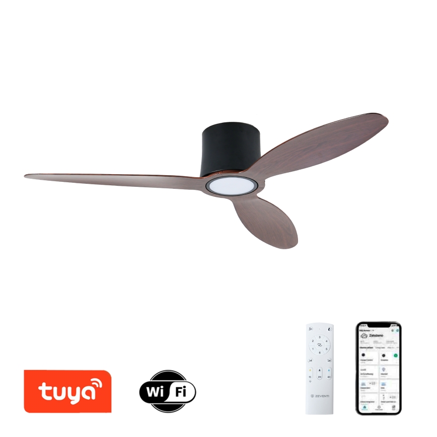 ZEVENTI - Ventilator de tavan LED reglabil VENTORA LED/24W/230V 3000/4000/6000K Wi-Fi Tuya negru/nuc + telecomandă