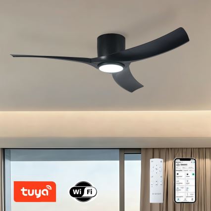 ZEVENTI - Ventilator de tavan ORBITO cu LED dimabil, 24W/230V, 3000/4000/6000K, Wi‑Fi Tuya, negru + telecomandă