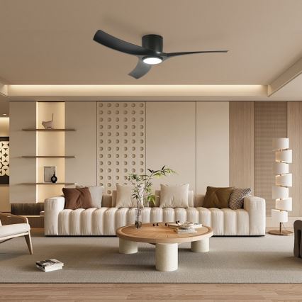 ZEVENTI - Ventilator de tavan ORBITO cu LED dimabil, 24W/230V, 3000/4000/6000K, Wi‑Fi Tuya, negru + telecomandă