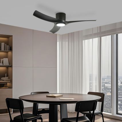 ZEVENTI - Ventilator de tavan ORBITO cu LED dimabil, 24W/230V, 3000/4000/6000K, Wi‑Fi Tuya, negru + telecomandă