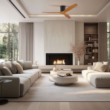 ZEVENTI - Ventilator de tavan SPELLO Wi-Fi Tuya negru/stejar + telecomandă