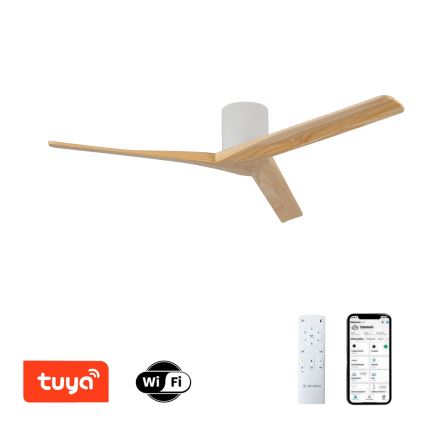 ZEVENTI - Ventilator de tavan VELLON Wi‑Fi Tuya, alb/paulownia + telecomandă