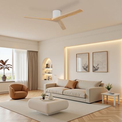 ZEVENTI - Ventilator de tavan VELLON Wi‑Fi Tuya, alb/paulownia + telecomandă