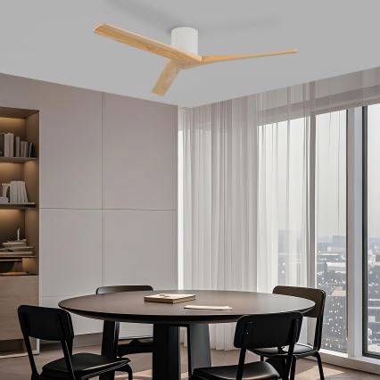 ZEVENTI - Ventilator de tavan VELLON Wi‑Fi Tuya, alb/paulownia + telecomandă